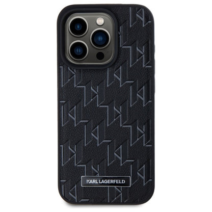MagSafe Case for Apple iPhone 15 Pro, Karl Lagerfeld, Monogram Metal Logo, Black