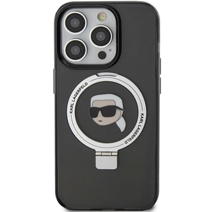 MagSafe Case for Apple iPhone 15 Pro, Karl Lagerfeld, Ring Stand Karl's Head, Black