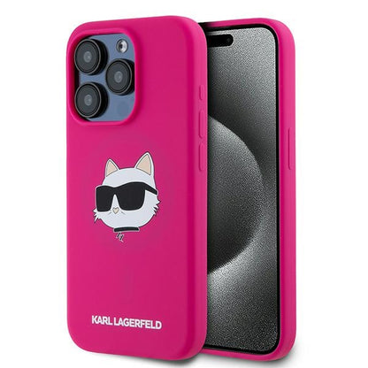MagSafe Case for Apple iPhone 15 Pro, Karl Lagerfeld, Silicone Choupette's Head, Fuchsia