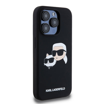 MagSafe Case for Apple iPhone 15 Pro, Karl Lagerfeld, Silicone Karl & Choupette's Heads, Black