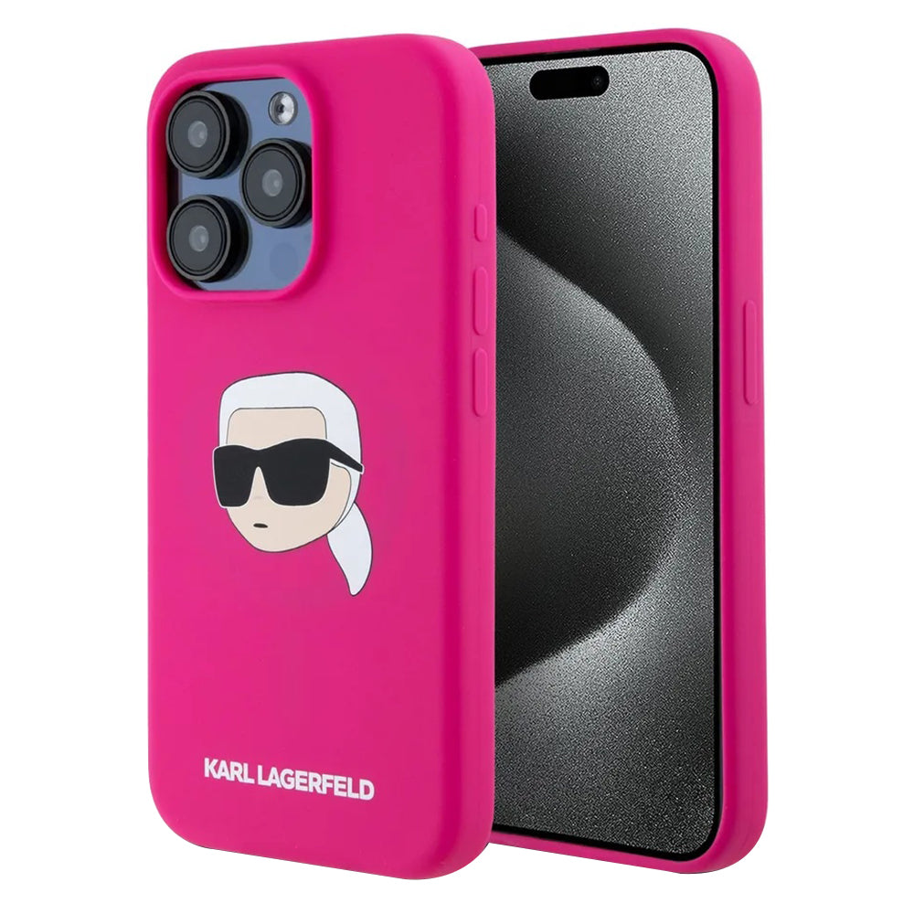 MagSafe Case for Apple iPhone 15 Pro, Karl Lagerfeld, Silicone Karl's Head, Fuchsia