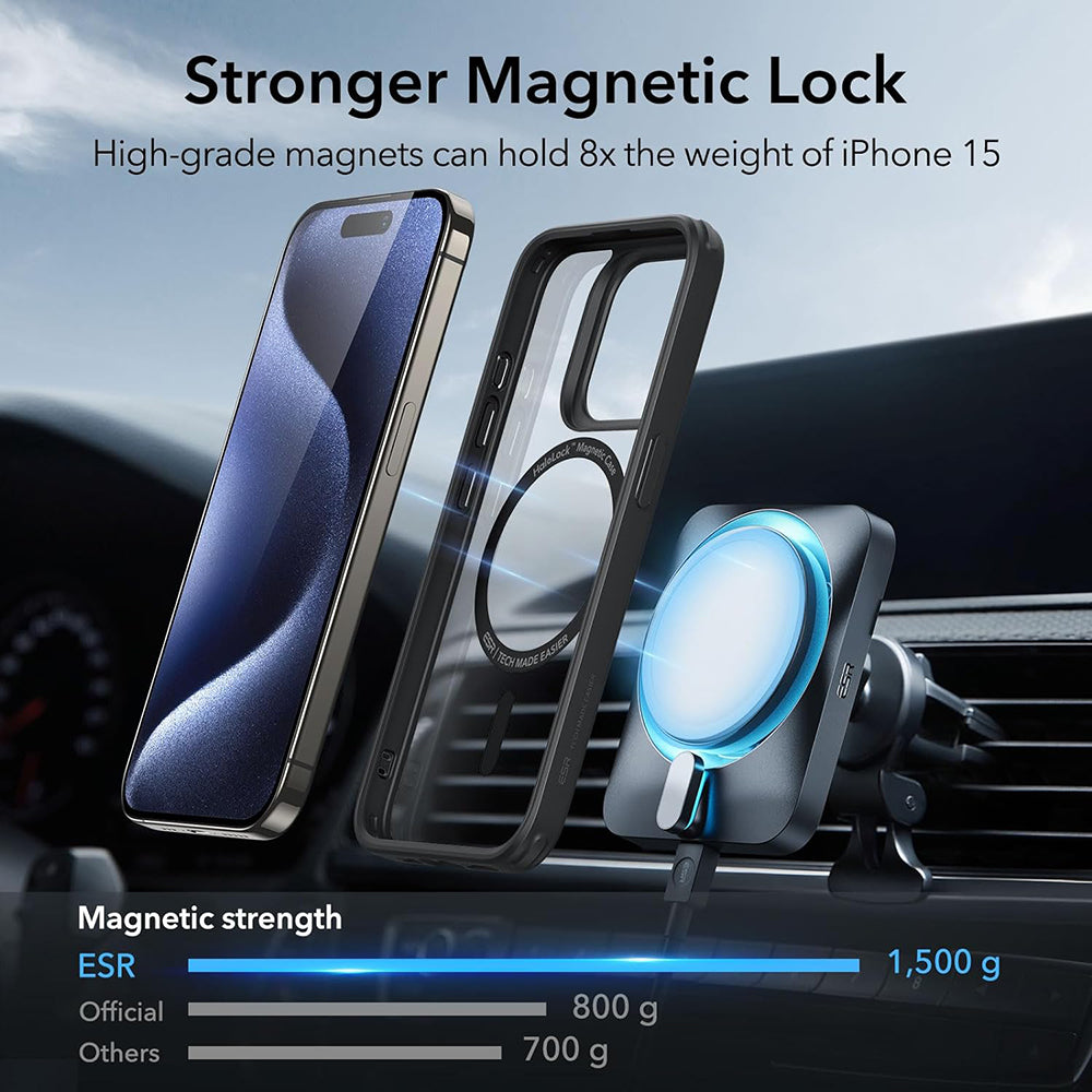 Puzdro MagSafe pre Apple iPhone 15 Pro Max, ESR, Classic Hybrid, Čierne Transparentné