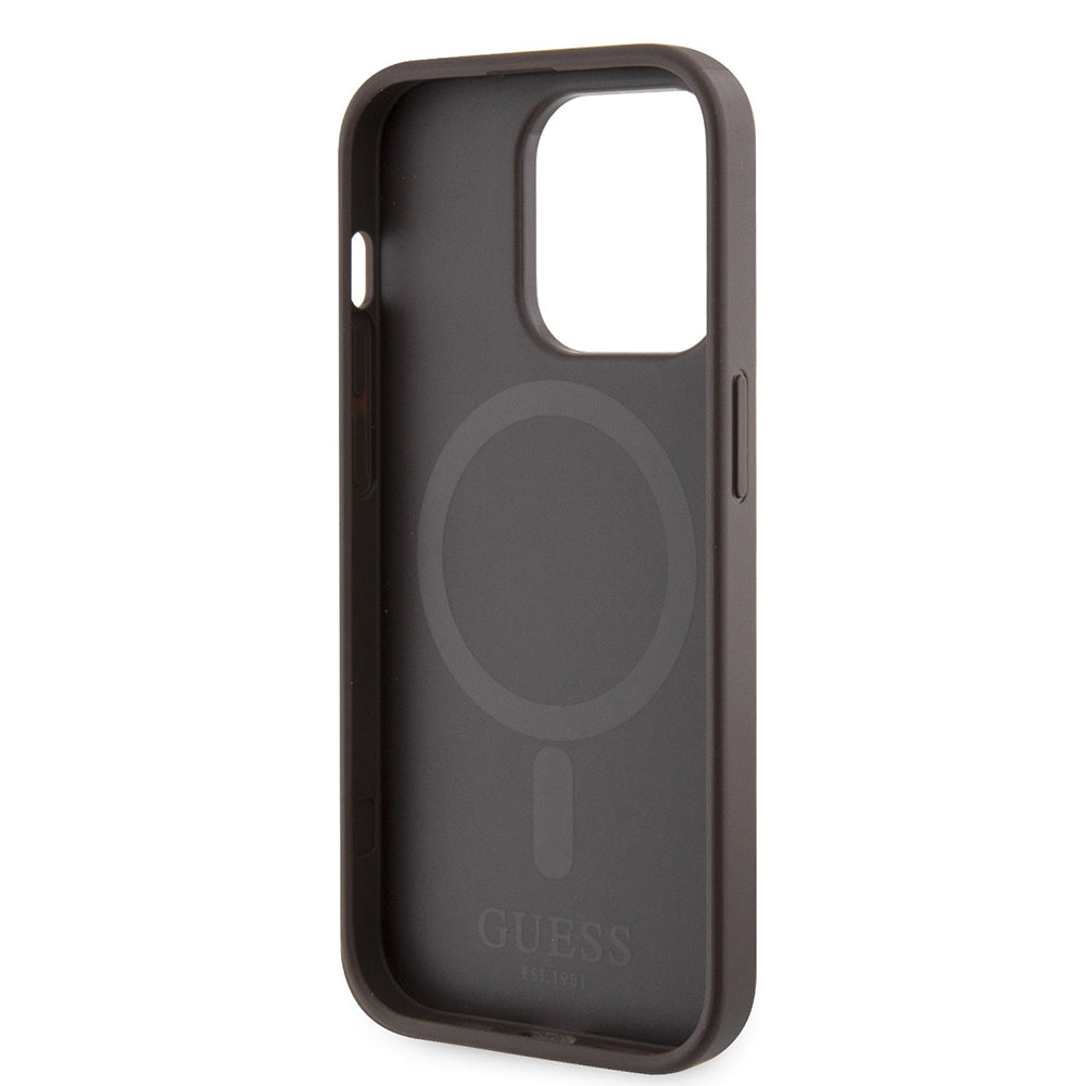 Puzdro MagSafe pre Apple iPhone 15 Pro Max, Guess, 4G Printed Stripes, Hnedá