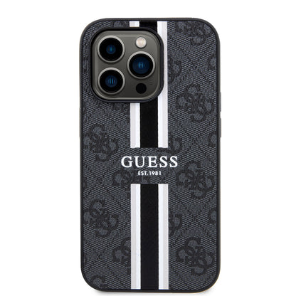 Puzdro MagSafe pre Apple iPhone 15 Pro Max, Guess, 4G Printed Stripes, Čierne