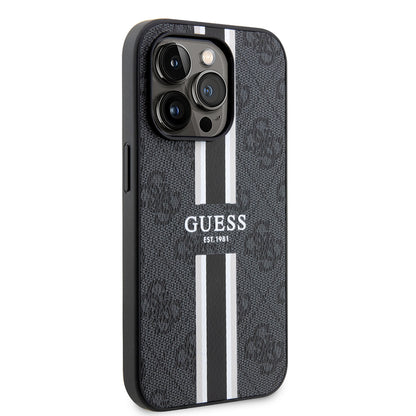 Puzdro MagSafe pre Apple iPhone 15 Pro Max, Guess, 4G Printed Stripes, Čierne