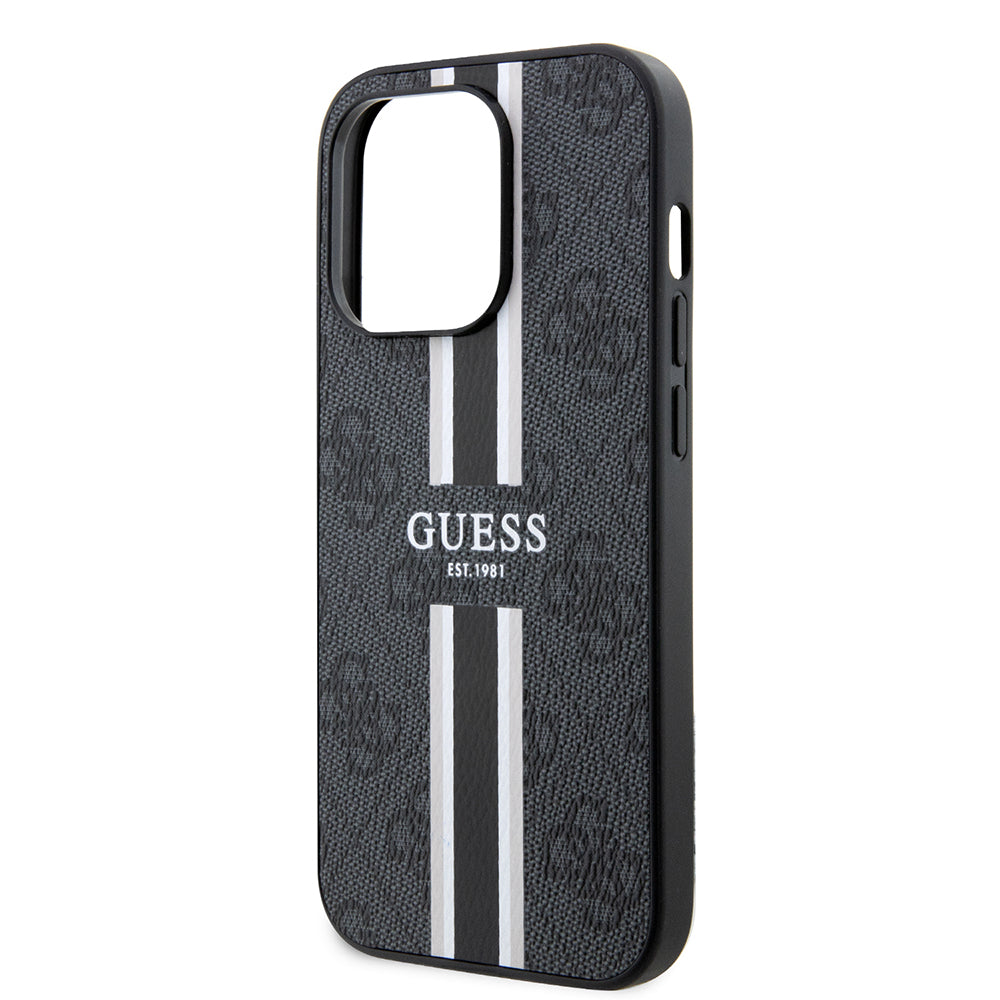 Puzdro MagSafe pre Apple iPhone 15 Pro Max, Guess, 4G Printed Stripes, Čierne