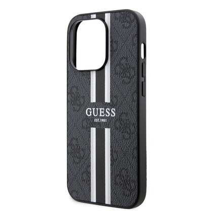 Puzdro MagSafe pre Apple iPhone 15 Pro Max, Guess, 4G Printed Stripes, Čierne