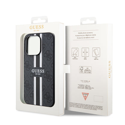 Puzdro MagSafe pre Apple iPhone 15 Pro Max, Guess, 4G Printed Stripes, Čierne