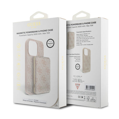 Puzdro MagSafe pre Apple iPhone 15 Pro Max, Guess, Powerbank 4G Metal Logo, Ružové