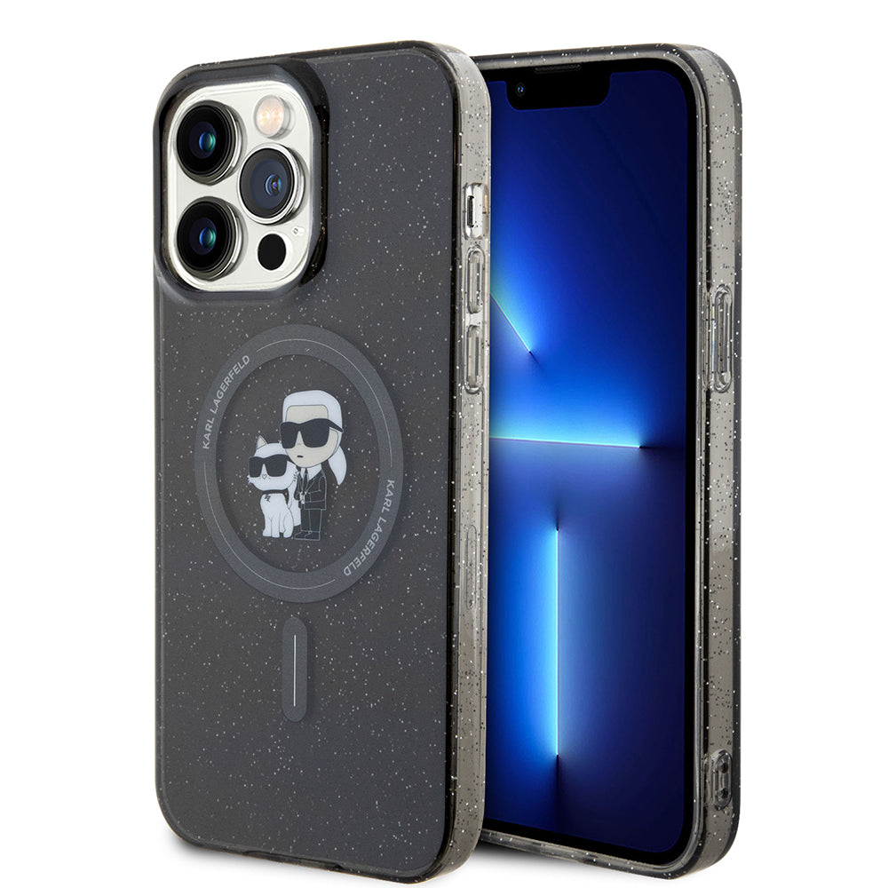 Puzdro MagSafe pre Apple iPhone 15 Pro Max, Karl Lagerfeld, Glitter, Čierne