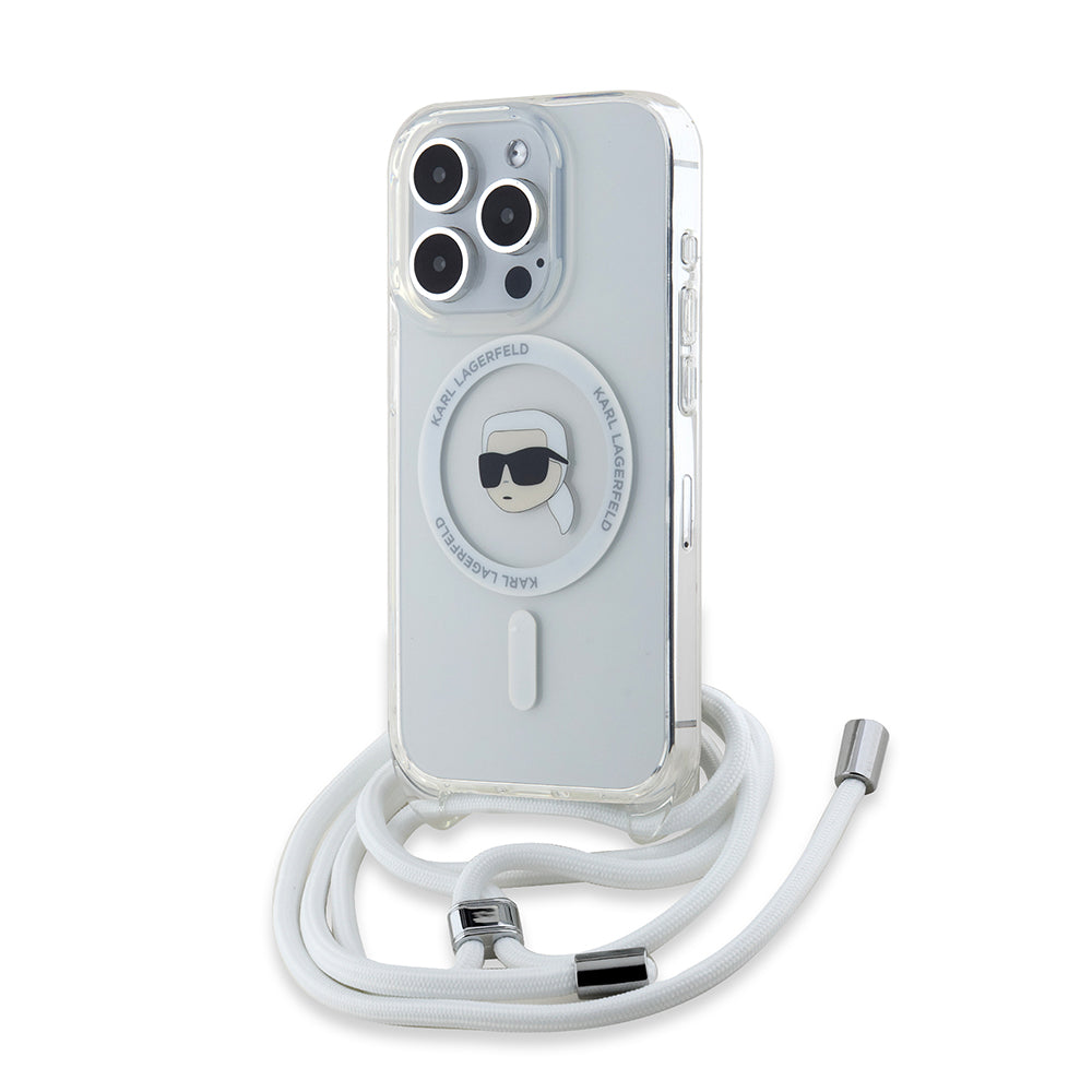 Puzdro MagSafe pre Apple iPhone 15 Pro Max, Karl Lagerfeld, IML Crossbody Karl's Head, Priehľadné