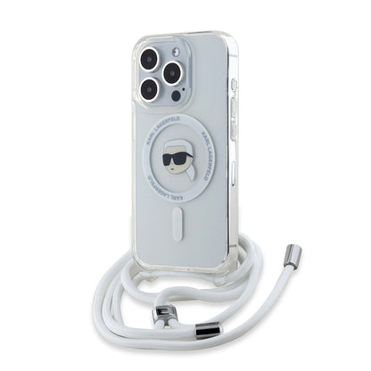 Puzdro MagSafe pre Apple iPhone 15 Pro Max, Karl Lagerfeld, IML Crossbody Karl's Head, Priehľadné