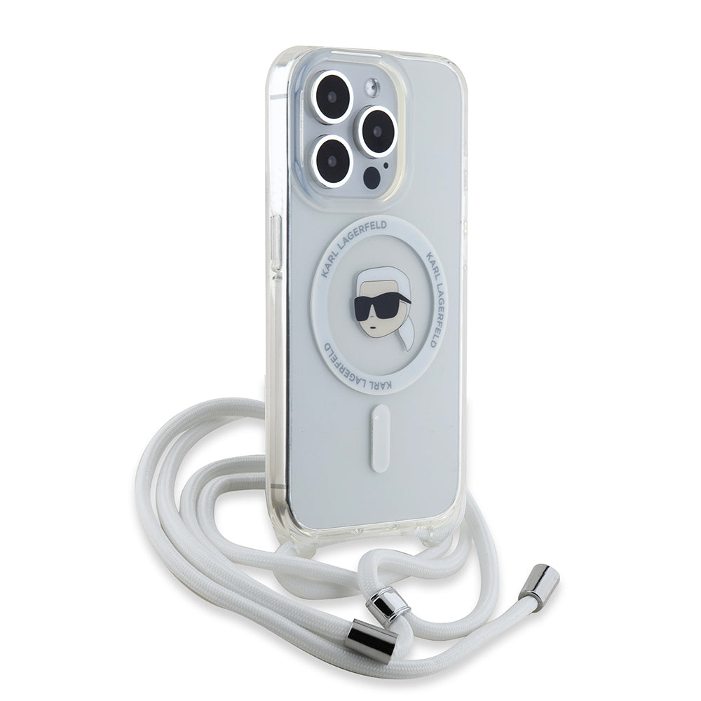 Puzdro MagSafe pre Apple iPhone 15 Pro Max, Karl Lagerfeld, IML Crossbody Karl's Head, Priehľadné