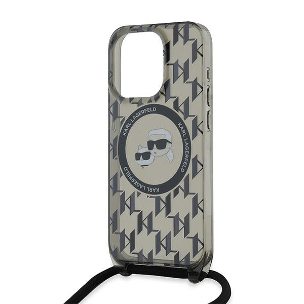 Puzdro MagSafe pre Apple iPhone 15 Pro Max, Karl Lagerfeld, IML Crossbody Monogram Karl & Choupette's Heads, Čierne