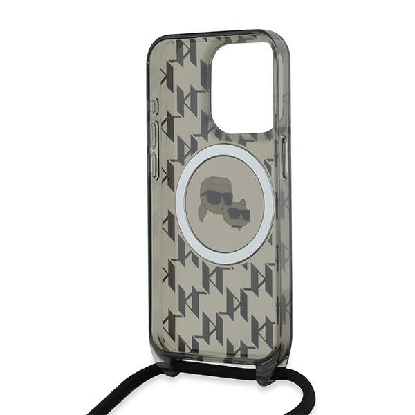 Puzdro MagSafe pre Apple iPhone 15 Pro Max, Karl Lagerfeld, IML Crossbody Monogram Karl & Choupette's Heads, Čierne