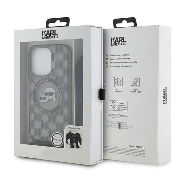 Puzdro MagSafe pre Apple iPhone 15 Pro Max, Karl Lagerfeld, IML Crossbody Monogram Karl & Choupette's Heads, Čierne