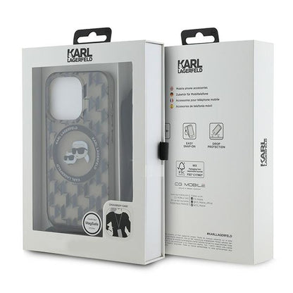 Puzdro MagSafe pre Apple iPhone 15 Pro Max, Karl Lagerfeld, IML Crossbody Monogram Karl & Choupette's Heads, Čierne