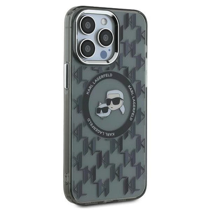 Puzdro MagSafe pre Apple iPhone 15 Pro Max, Karl Lagerfeld, IML Monogram Karl & Choupette's Heads, Čierne