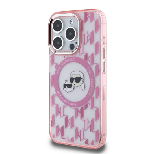 MagSafe Case for Apple iPhone 15 Pro Max, Karl Lagerfeld, IML Monogram Karl & Choupette's Heads, Pink