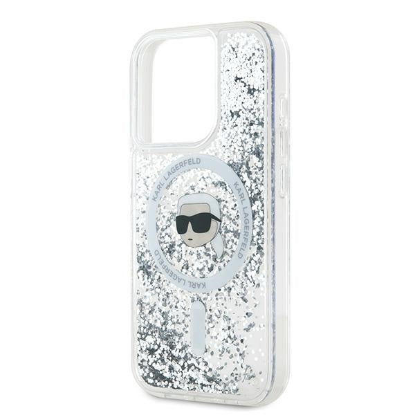 Puzdro MagSafe pre Apple iPhone 15 Pro Max, Karl Lagerfeld, Liquid Glitter Karl's Head, Transparentné