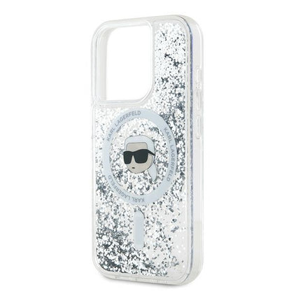 Puzdro MagSafe pre Apple iPhone 15 Pro Max, Karl Lagerfeld, Liquid Glitter Karl's Head, Transparentné
