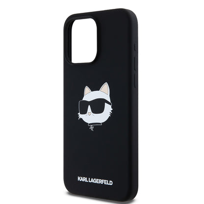 Puzdro MagSafe pre Apple iPhone 15 Pro Max, Karl Lagerfeld, Silikónová Choupette's Head, Čierna