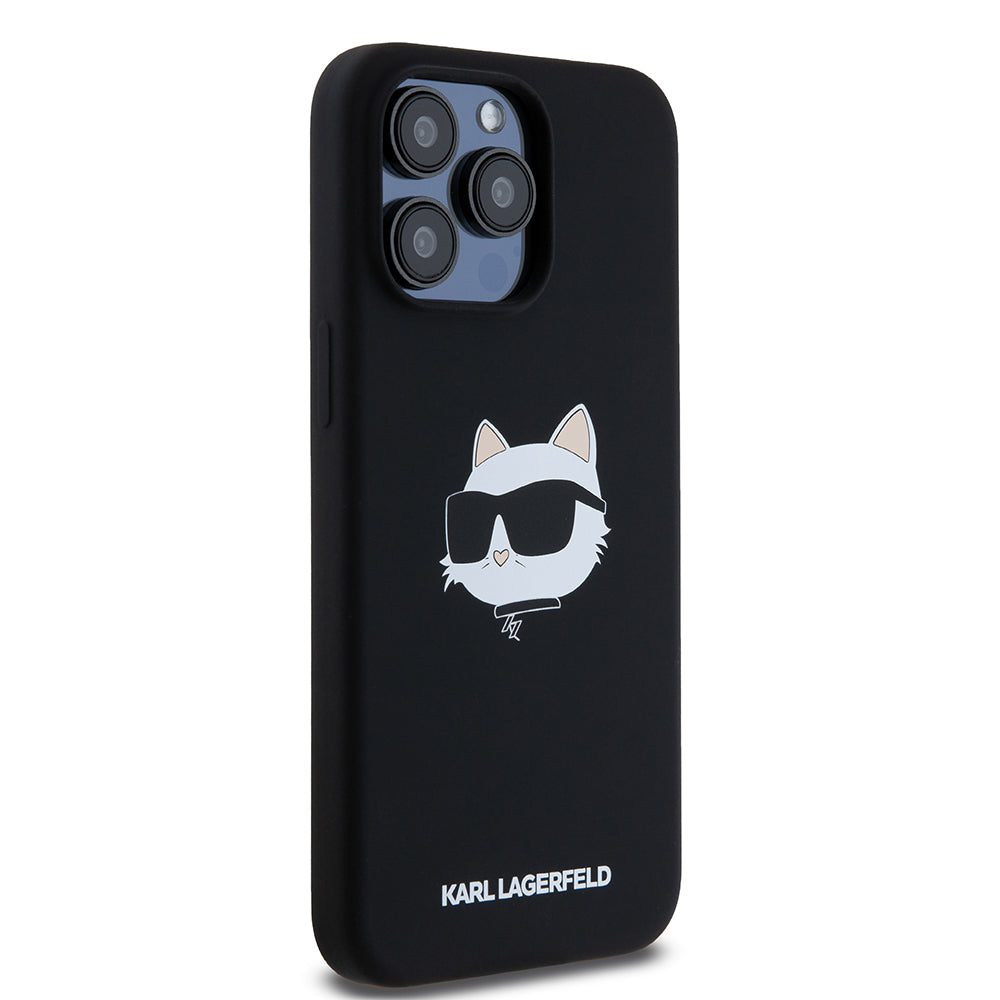 Puzdro MagSafe pre Apple iPhone 15 Pro Max, Karl Lagerfeld, Silikónová Choupette's Head, Čierna
