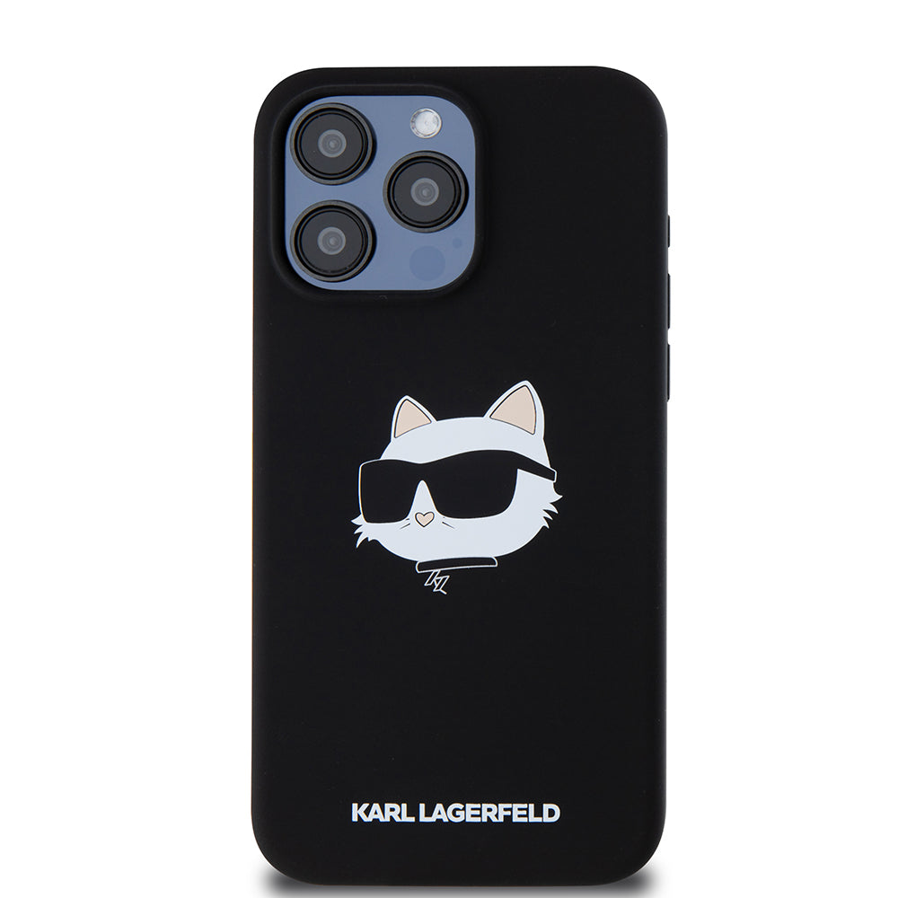 Puzdro MagSafe pre Apple iPhone 15 Pro Max, Karl Lagerfeld, Silikónová Choupette's Head, Čierna