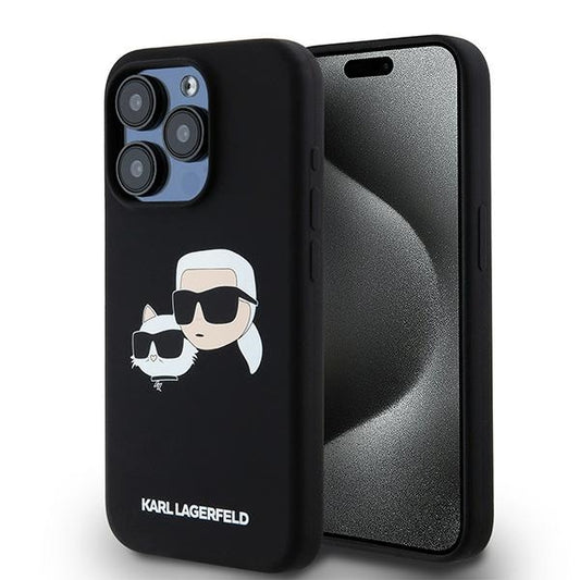 Puzdro MagSafe pre Apple iPhone 15 Pro Max, Karl Lagerfeld, Silikónové Karl & Choupette, Čierne