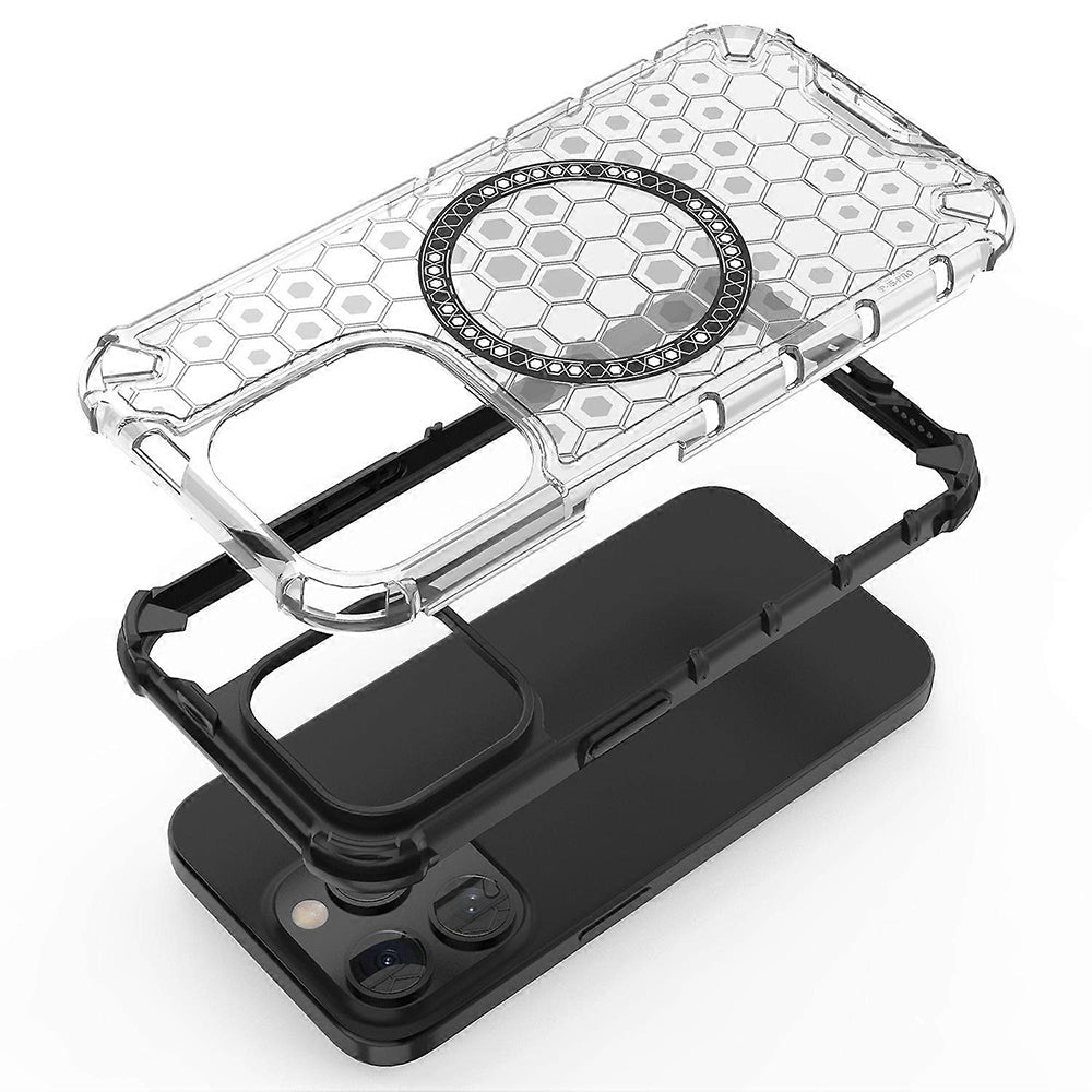 MagSafe puzdro pre Apple iPhone 15 Pro, Techsuit, HoneyComb Shield, Biele
