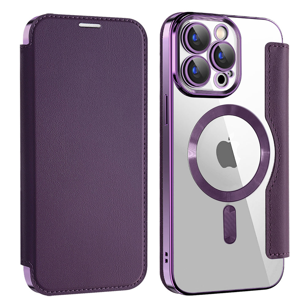 MagSafe Case for Apple iPhone 15 Pro, Techsuit, SmartMag Book, Purple