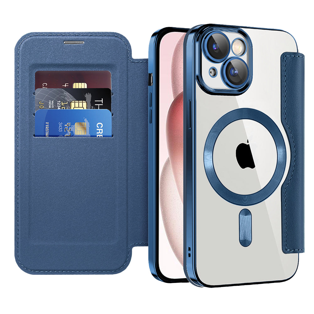 MagSafe Case for Apple iPhone 15, Techsuit, SmartMag Book, Blue