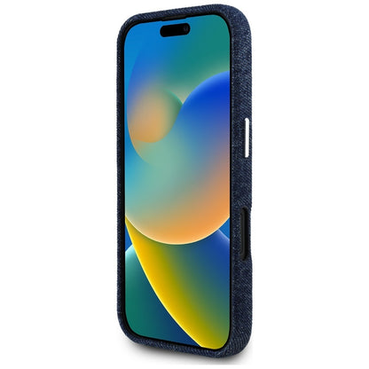 Puzdro MagSafe pre Apple iPhone 16, Guess, Denim Triangle Logo, Modrá