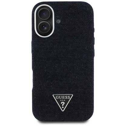 MagSafe Case for Apple iPhone 16, Guess, Denim Triangle Logo, Black