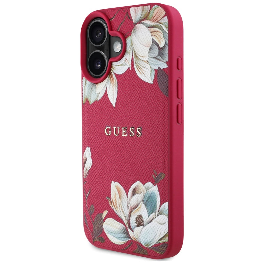Puzdro MagSafe pre Apple iPhone 16, Guess, Grained Flowers, Fuksia