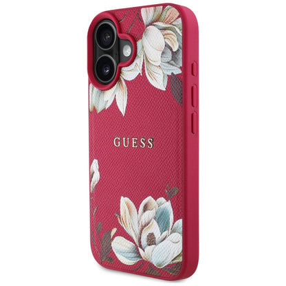 Puzdro MagSafe pre Apple iPhone 16, Guess, Grained Flowers, Fuksia