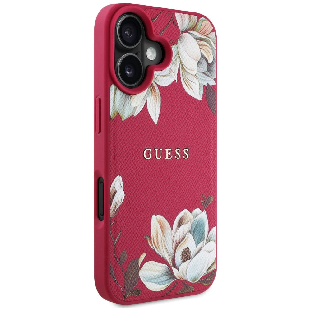 Puzdro MagSafe pre Apple iPhone 16, Guess, Grained Flowers, Fuksia