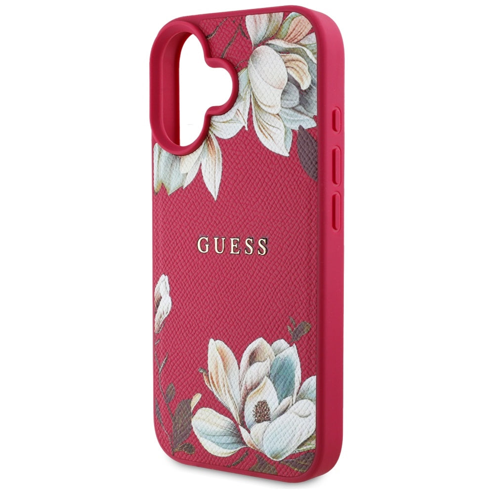 Puzdro MagSafe pre Apple iPhone 16, Guess, Grained Flowers, Fuksia