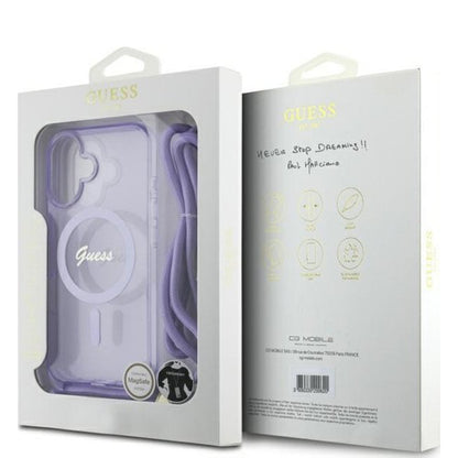 Puzdro MagSafe pre Apple iPhone 16, Guess, IML Crossbody Cord Script, Ružové