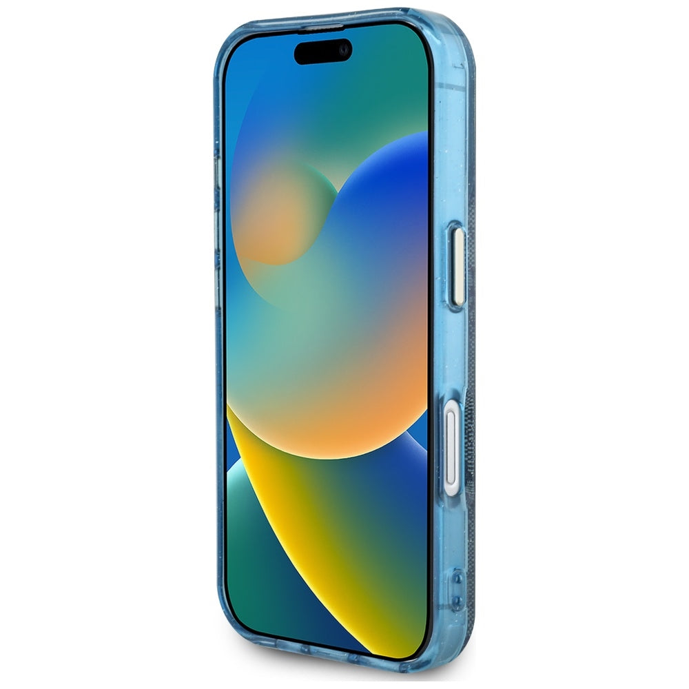 Puzdro MagSafe pre Apple iPhone 16, Guess, IML Glitter 4G Circle Triangle, Modrá