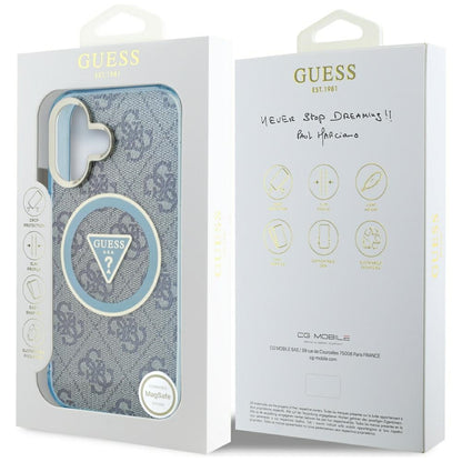Puzdro MagSafe pre Apple iPhone 16, Guess, IML Glitter 4G Circle Triangle, Modrá