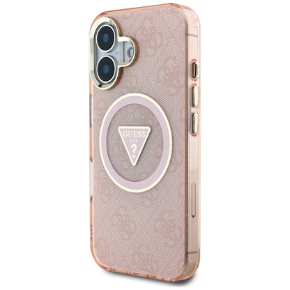 MagSafe Case for Apple iPhone 16, Guess, IML Glitter 4G Circle Triangle, Pink