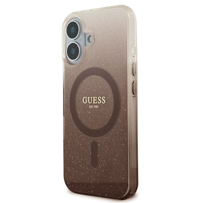Puzdro MagSafe pre Apple iPhone 16, Guess, IML Glitter Gradient, Hnedé