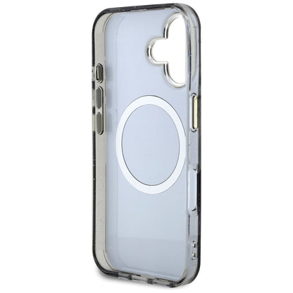 Puzdro MagSafe pre Apple iPhone 16, Guess, IML Metal Glitter Flowers Triangle, Čierne