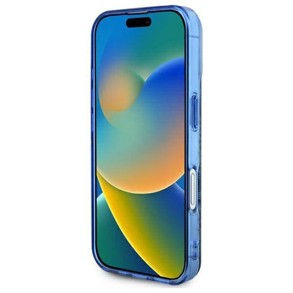 Puzdro MagSafe pre Apple iPhone 16, Guess, IML Peony On 4G Background, Modrá