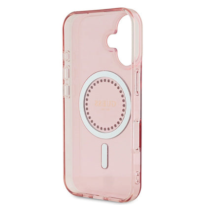 Puzdro MagSafe pre Apple iPhone 16, Guess, IML Rhinestones Ring, Ružové GUHMP16SPFTDTEP