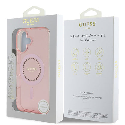 Puzdro MagSafe pre Apple iPhone 16, Guess, IML Rhinestones Ring, Ružové GUHMP16SPFTDTEP