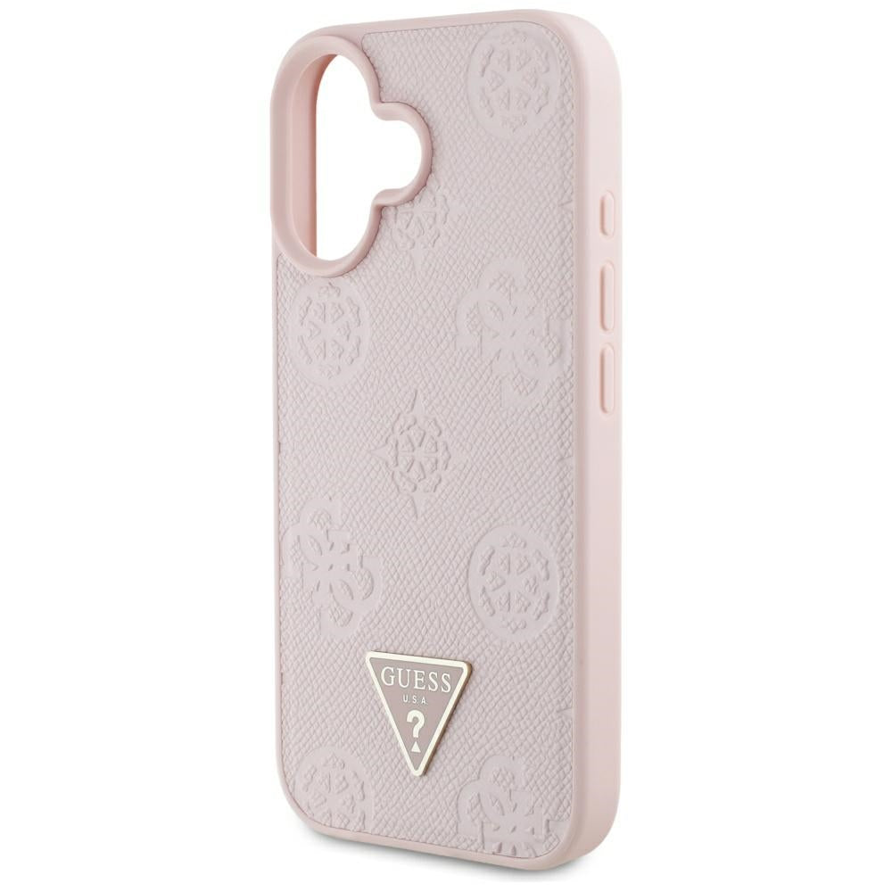 MagSafe Case for Apple iPhone 16, Guess, Peony Grained Hot Stamp Triangle, Pink