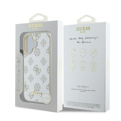 Puzdro MagSafe pre Apple iPhone 16, Guess, Peony Script, Biela