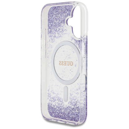 Puzdro MagSafe pre Apple iPhone 16, Guess, Resin Bottom Glitter, Fialové